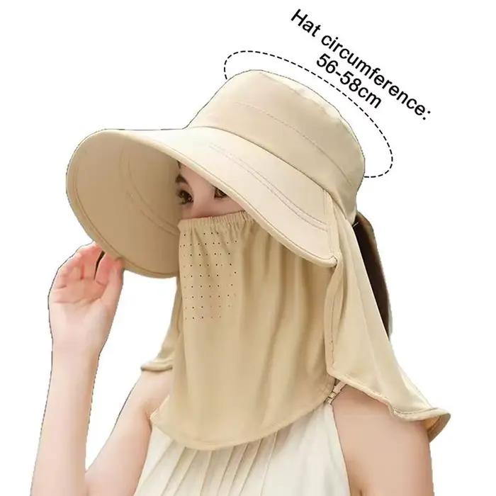 ❃ Chapeau de pêcheur à large bord pliable anti-UV avec masque facial intégré réglable