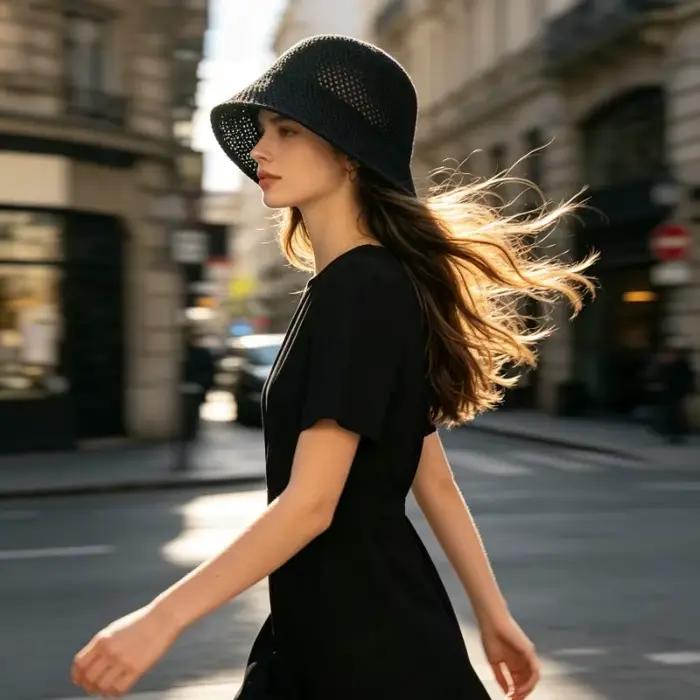 Nouveau Chapeau Bob d'été uni à large bord pour femme