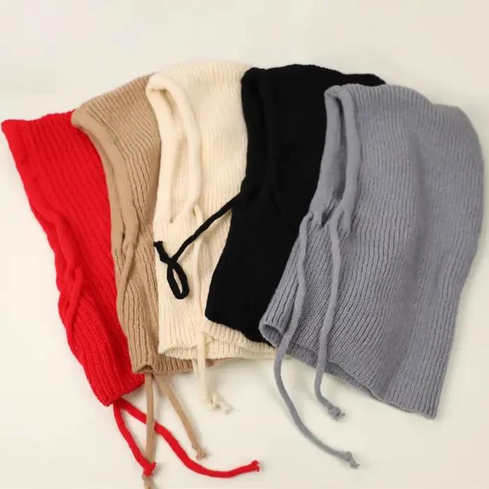 Tricoté doux femmes cagoule chapeau mode faux col à capuche