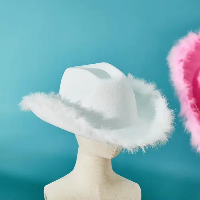 Chapeau de cowboy pour femme garniture en fourrure large bord multifonctionalités pour les quatre saisons style sport occasions spéciales et tenues quotidiennes