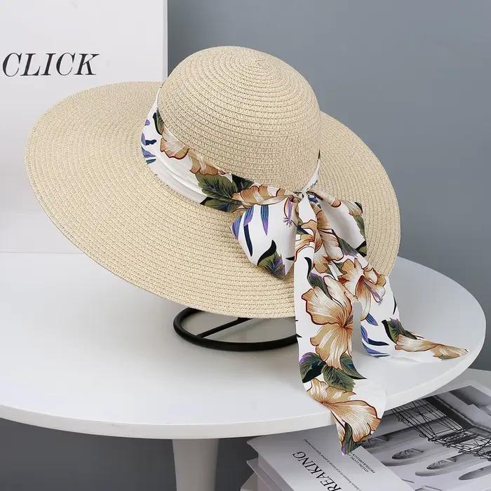 Ensemble chapeau de paille et sac quatre pièces protection solaire tendance pour femmes occasions estivales plage et ville