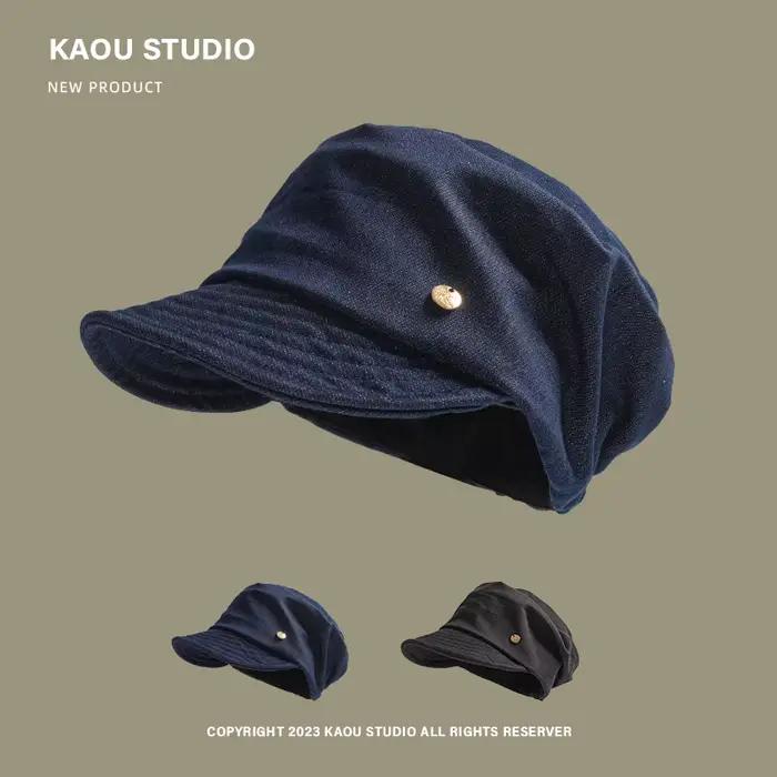 Niche coréenne plissée Design rétro chapeaux équestres pour les femmes été automne voyage crème solaire polyvalent littéraire Denim bérets casquette