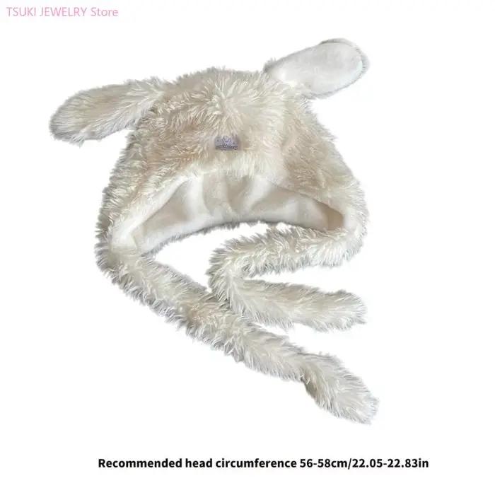 62KE chapeau chaud en peluche avec oreilles lapin souples