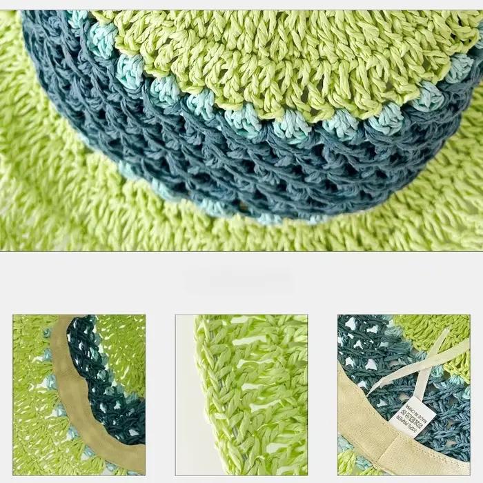 Chapeau de pêcheur en raphia rayé arc-en-ciel pour femme, chapeau de soleil pliable, plage, printemps et été, facile à ranger, protection solaire, confort maximal