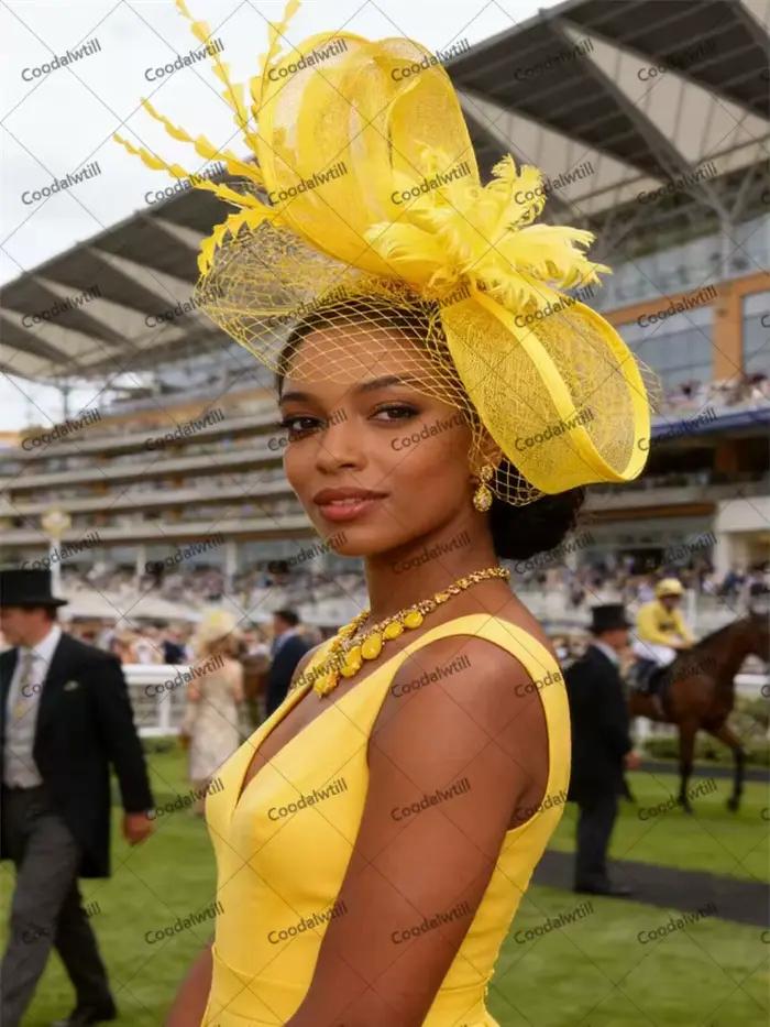 Chapeau fascinateur en maille jaune pour femmes