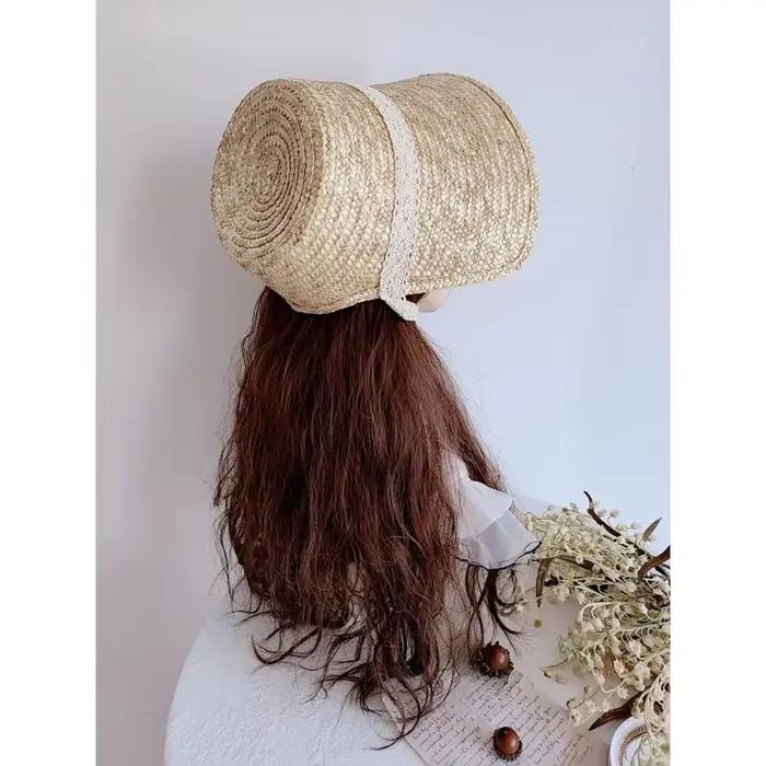 Chapeau de paille de style français avec lacets pour femme