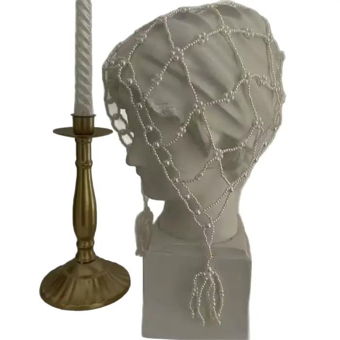 Bonnet tricoté à perles rondes et franges en crochet pour femme