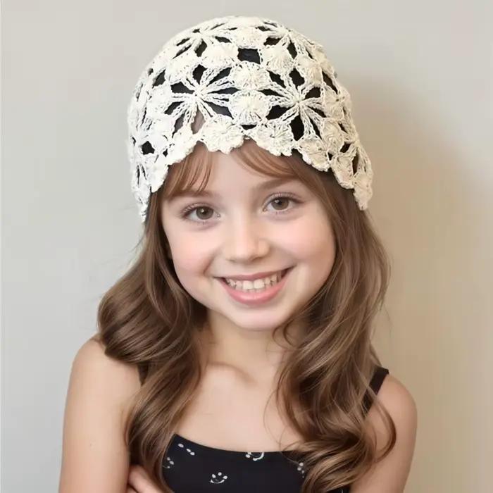 Bébé fille princesse à la main dentelle casquette fleur creuse enfant en bas âge adolescents adulte Vintage tricoté