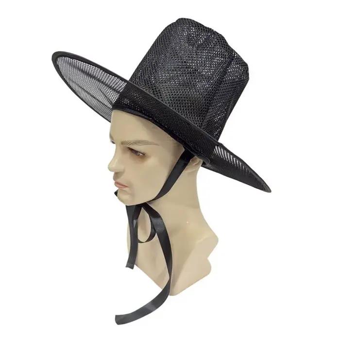 Chapeau coréen traditionnel léger en maille noire à large bord