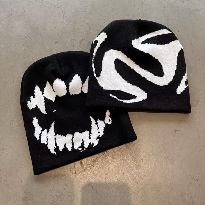 Femmes chapeau tricot bonnets Goth dent casquettes hommes Y2k Streetwear hiver mode pull Kpop Harajuku Vintage chaud Hip Hop unisexe