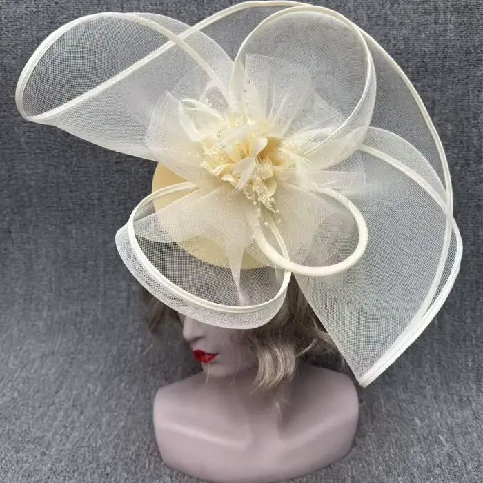 Fascinator Grande Taille Fait Main Femme Plumes Voile Fleurs Accessoire Mariage Occasion Spéciale Plume Polyester