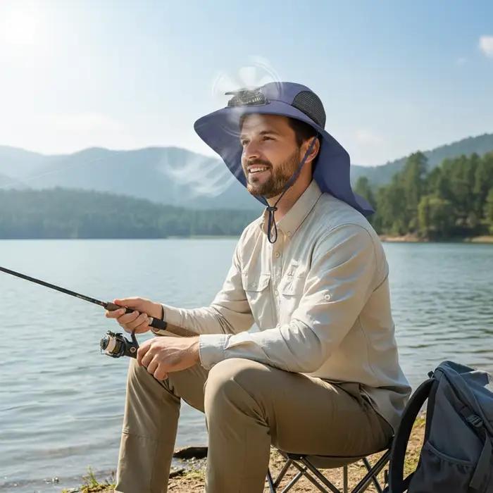 Chapeau solaire avec ventilateurs solaires pour homme chapeau de pêche en plein air ventilateurs rafraîchissants casquette d'été respirante protection uv confortable ajustement réglable