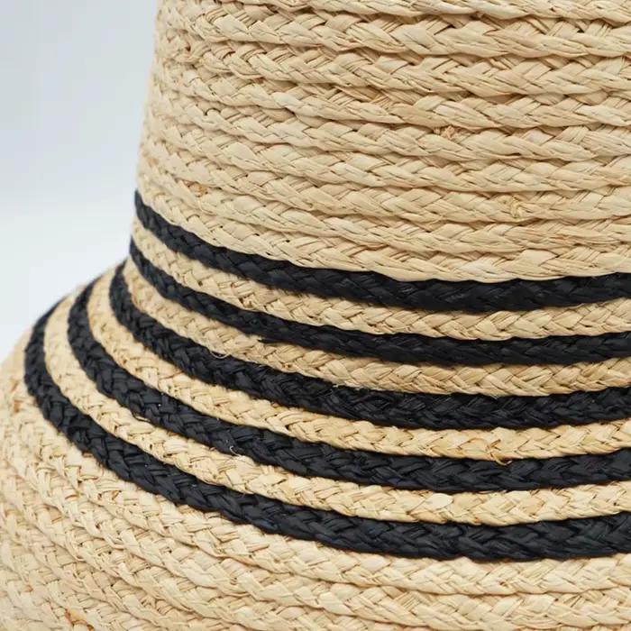 Everche-Chapeau de paille rayé noir pour femme