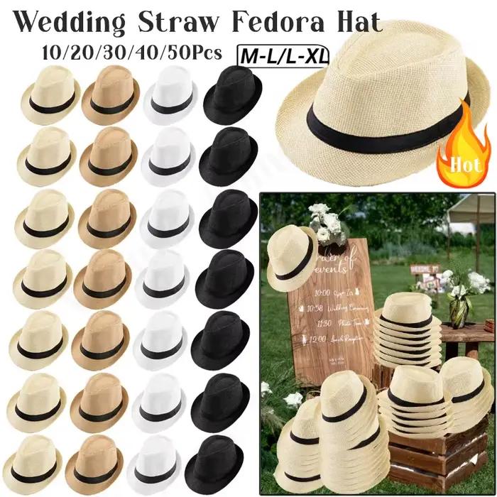 Lot de 10 à 50 chapeaux Fedora en paille Havana pour hommes et femmes