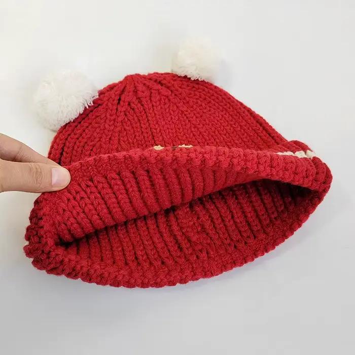Bonnet en tricot à pompon ours mignon pour enfants