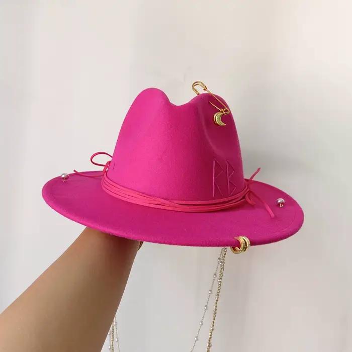 Chapeau Fedora Punk chaîne de perles bricolage Rose rouge soutient divers chapeaux personnalisés nouveaux