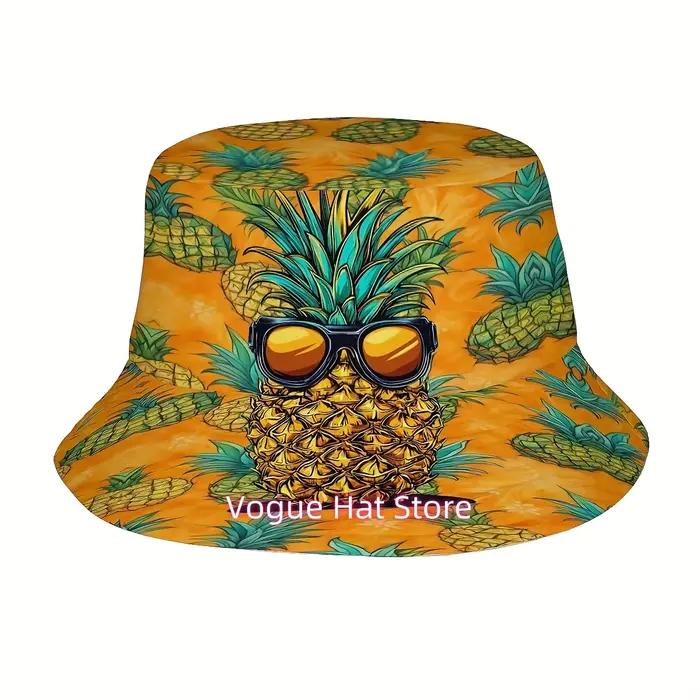 1 chapeau bob tropical hawaïen motif ananas - Design amusant et original