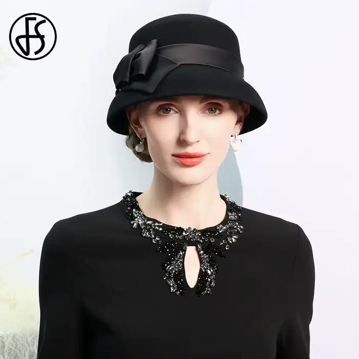 Fedoras en laine avec nœud papillon pour femme