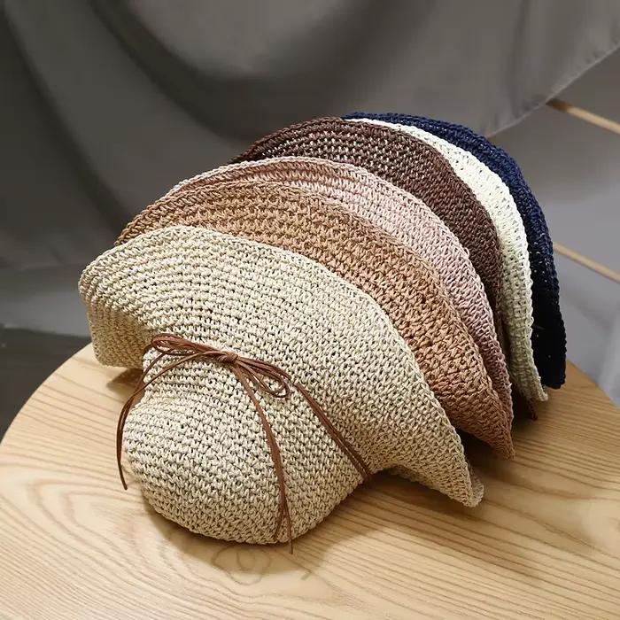 Chapeau de plage d'été en paille et tissu pour femmes – Casquette solaire à large bord avec protection UV pour les aventures extérieures et côtières