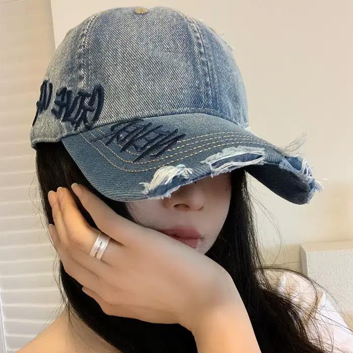 Casquette de baseball vintage pour femme en denim délavé