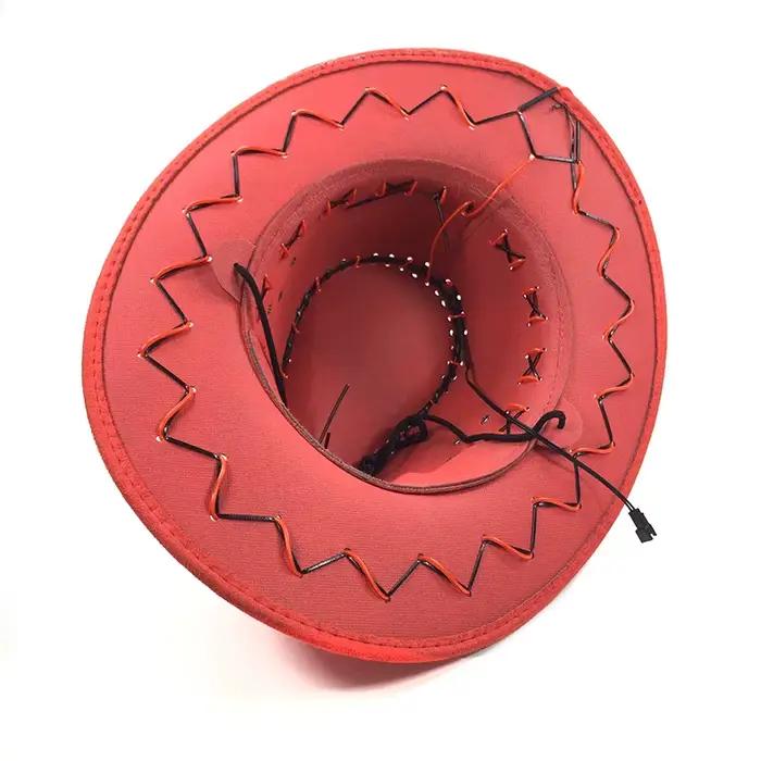 1 casquette de cowboy rouge lumineuse à fil EL pour adulte