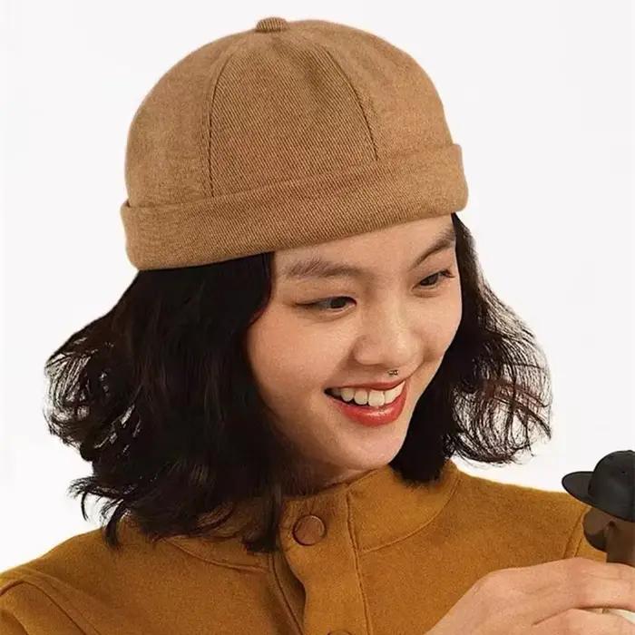 Vintage dôme chapeau Melon unisexe sans bords Bonnet couleur unie tendance Yuppies