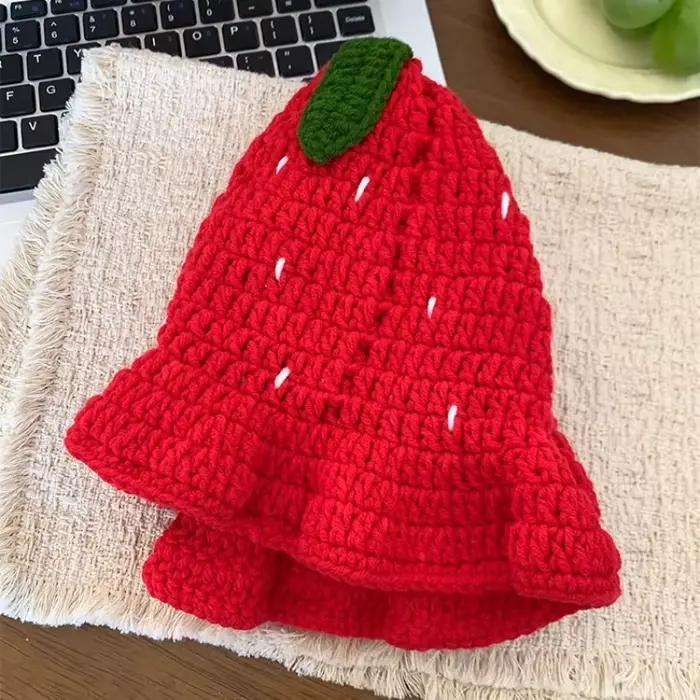 Casquette de fruits hommes femmes fraise cerise Crochet chapeau à la main Floral Portable tricoté mignon Vintage fleur ski tricot bonnet chapeaux