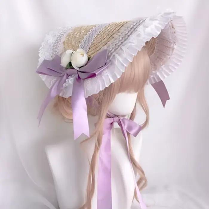 Bonnet Lolita fait à la main multicolore