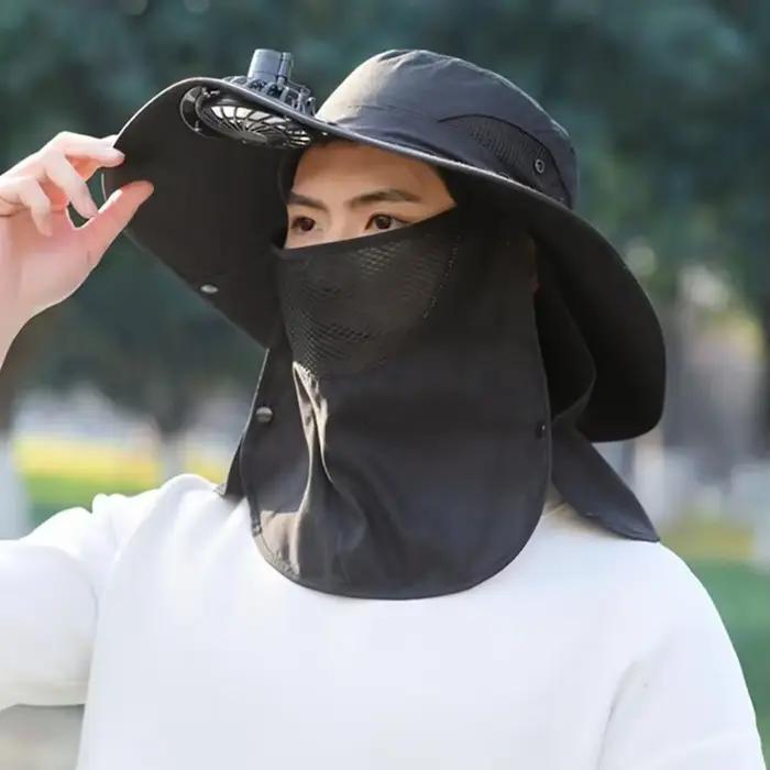 Chapeau de pêcheur rafraîchissant 2025 avec ventilateur USB et large bord - Protection solaire UPF50+