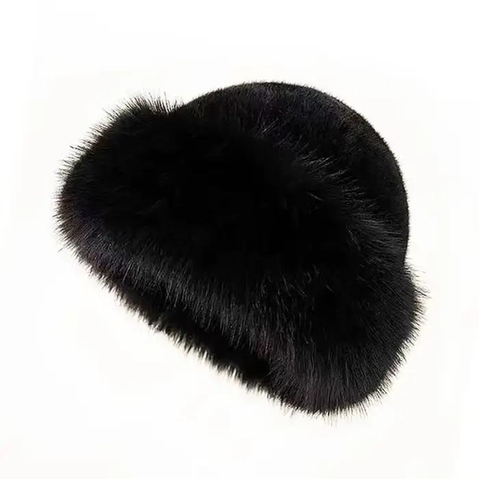 Chapeau d'hiver pour femmes fausse fourrure moelleux seau