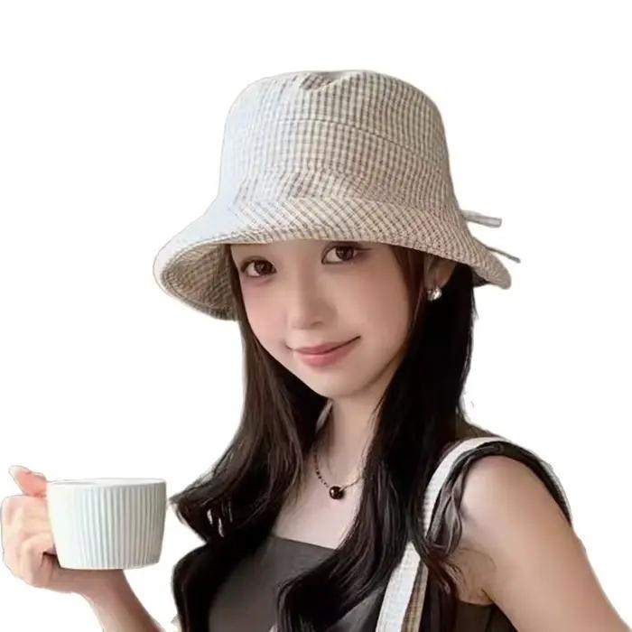 Chapeau Bob Femme Printemps-Été à Carreaux avec Bord Roulé