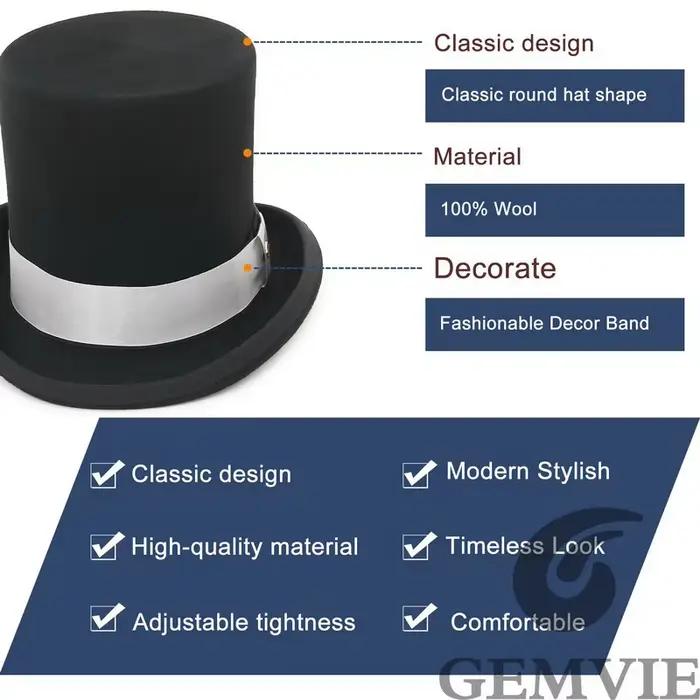 GEMVIE – chapeau en feutre 100% laine pour hommes et femmes