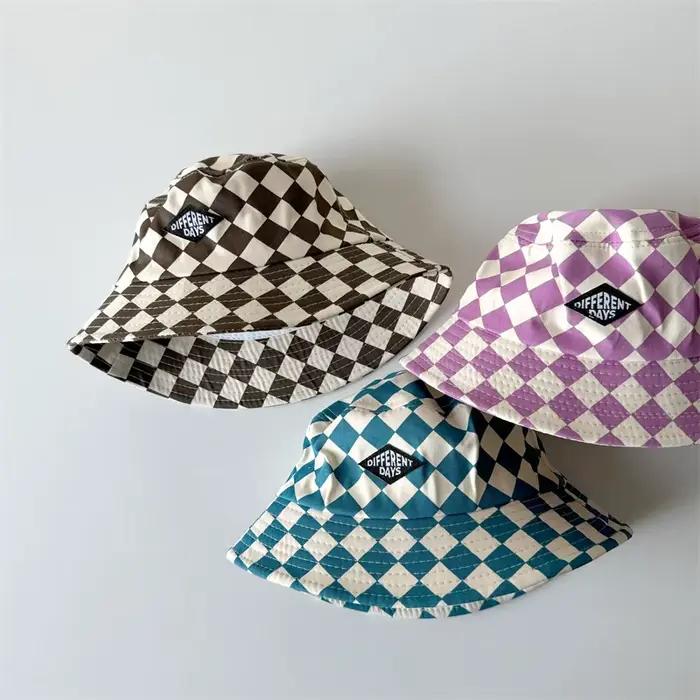Nouveau motif damier enfants seau chapeau mignon Plaid bébé garçons filles