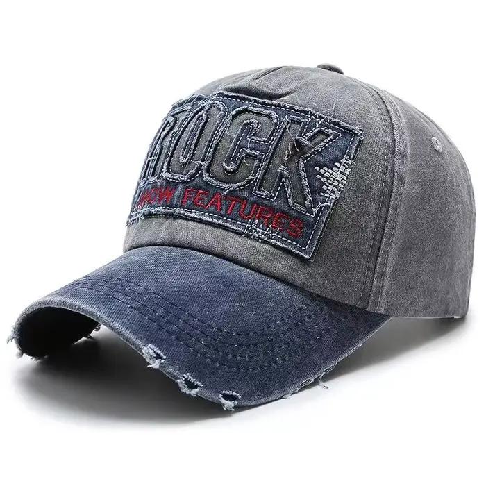Casquette de baseball unisexe en coton brodée lettre Rock protection solaire extérieure quatre saisons activités sportives homme femme