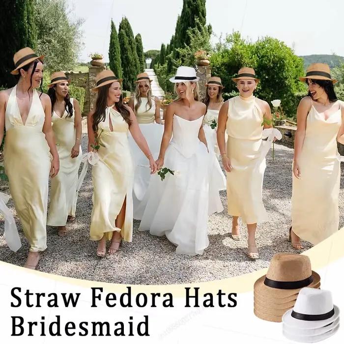 Lot de 6 à 48 chapeaux Fedora en paille pour mariage