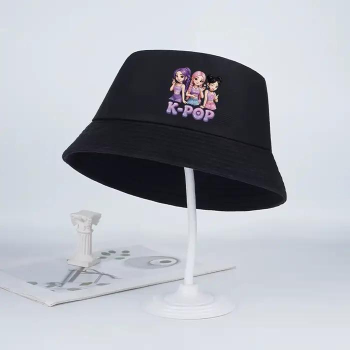 Chapeau de pêcheur pour enfants avec motif de fille de dessin animé K-POP