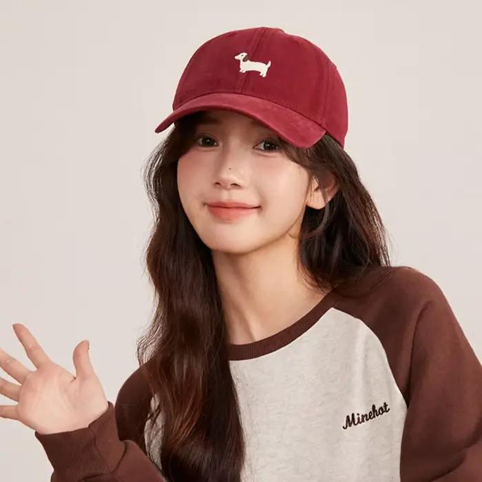 Casquette de baseball en coton brodée style coréen motif animal de dessin animé