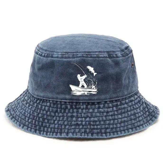 Chapeau de seau en coton imprimé pêche pour homme et femme, idéal pour les activités extérieures, camping, pêche et toutes les occasions décontractées