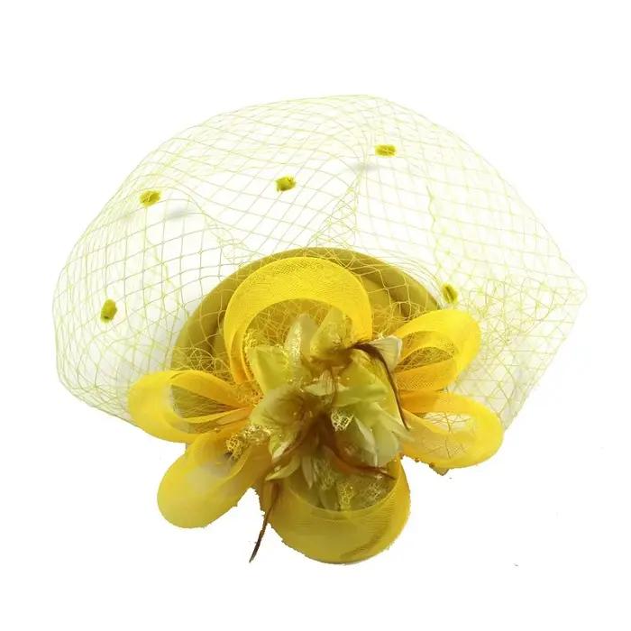Coiffure de mariée maille Fascinator chapeau Sinamay plumes fleur
