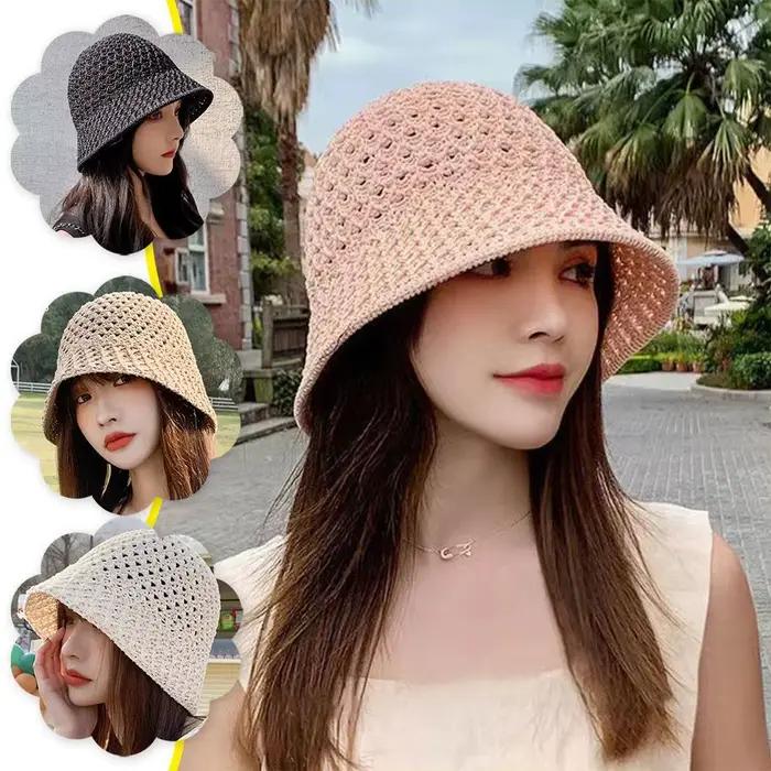 Chapeau de soleil large bord disquette chapeaux d'été pour femmes plage Panama paille dôme tissage seau