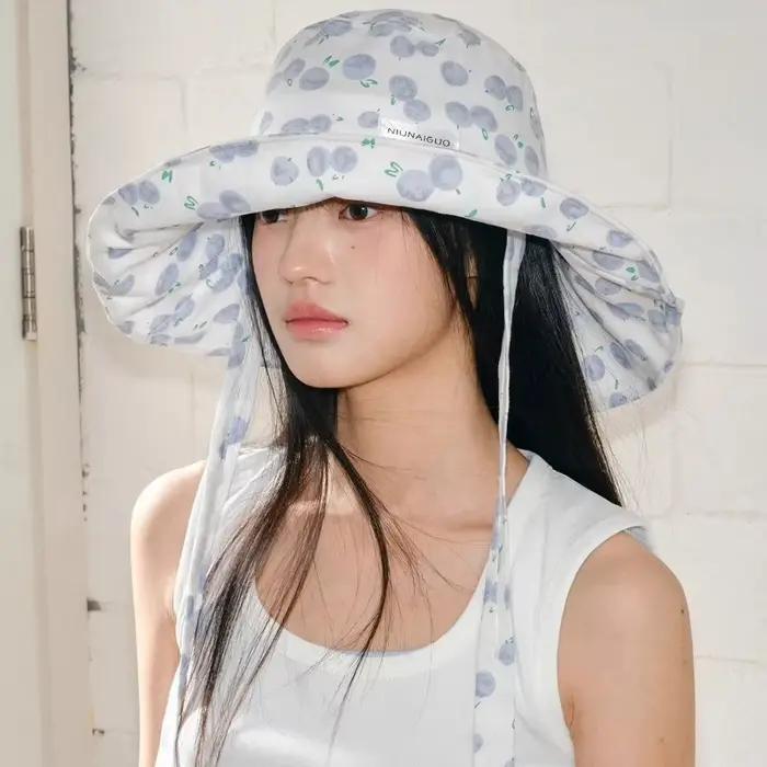 Y2K – chapeaux seau à lacets imprimés de fleurs de myrtille pour femmes