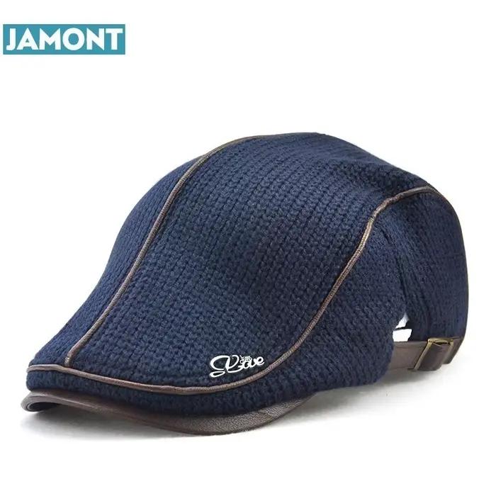 JAMONT English Style Winter Woolen Elderly Men Cap Thick Warm Beret Hat Classic Design Vintage Visor Cap Snapback