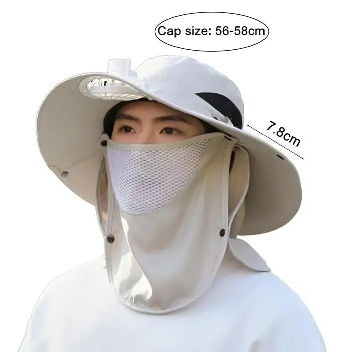 Chapeau de pêcheur rafraîchissant 2025 avec ventilateur USB et large bord - Protection solaire UPF50+