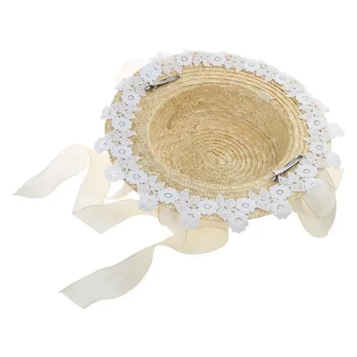 39BD – Bonnet plat léger en paille à fleurs pour filles