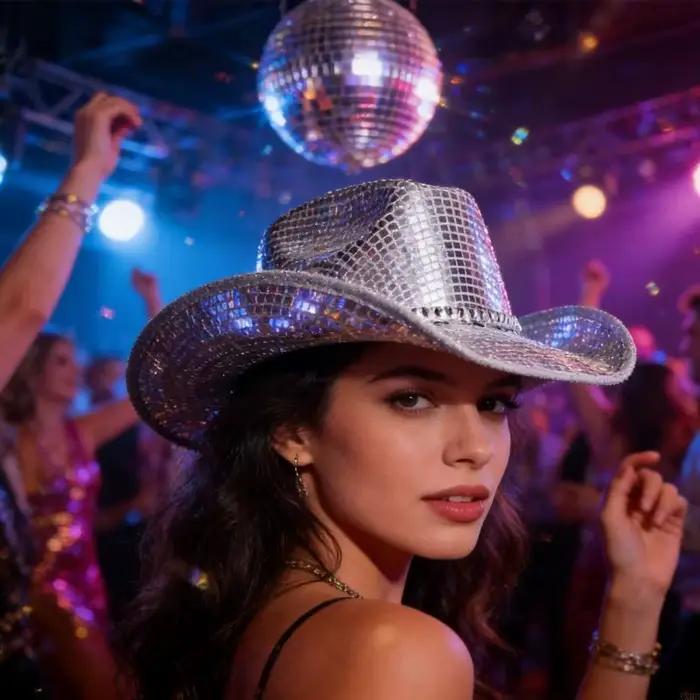 Casquette Cowboy à thème Disco avec paillettes brillantes