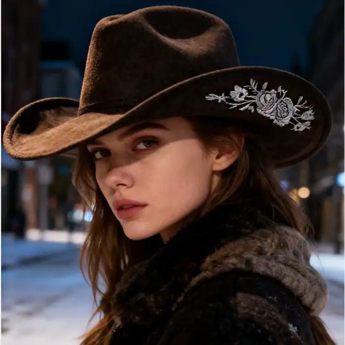 Chapeau Fedora en feutre brodé à large bord pour occasions formelles