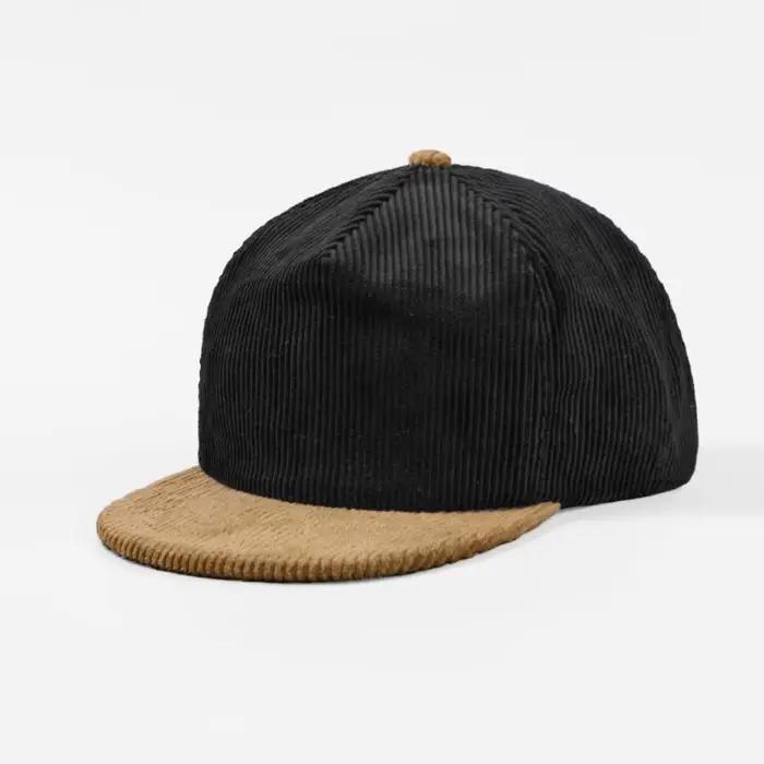 Chapeau rétro logo brodé personnalisé en velours côtelé cinq panneaux bord plat pour hommes et femmes casquette de baseball décontractée protection solaire adaptable