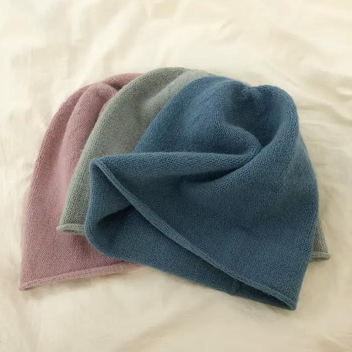 Bonnet femme avec laine tricot chapeau automne et hiver coréen rétro chaud s mode décontracté couleur unie