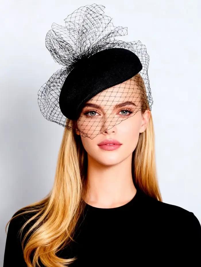 Chapeau fascinateur Sinamay élégant Beige blanc noir avec voile Vintage dames Derby église mariage thé fête