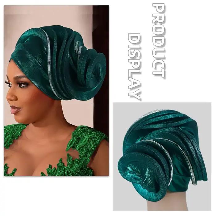 Turban africain préformé en tissu diamanté pour femme